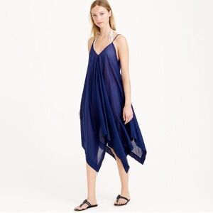J.Crew Navy Blue V-neck Handkerchief Asymmetrical Hem Cotton Dress Size S/M